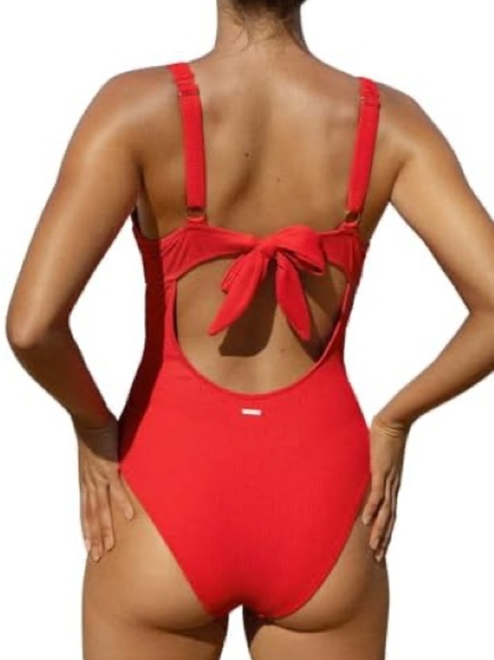 Red Ribbed Underwire One-Piece bathing suit - Picture 3 of 3